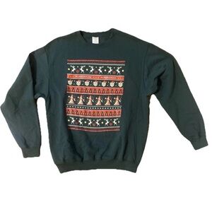McMenamins Christmas Sweater Pullover Cats Reindeers Green and Red Large Unisex
